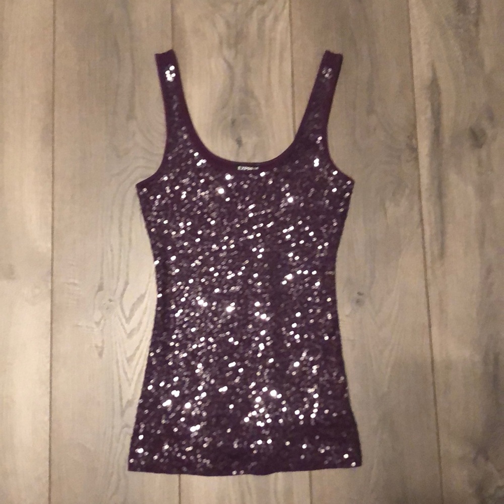 Express Sequin Embellished Sparkle Tank Top
